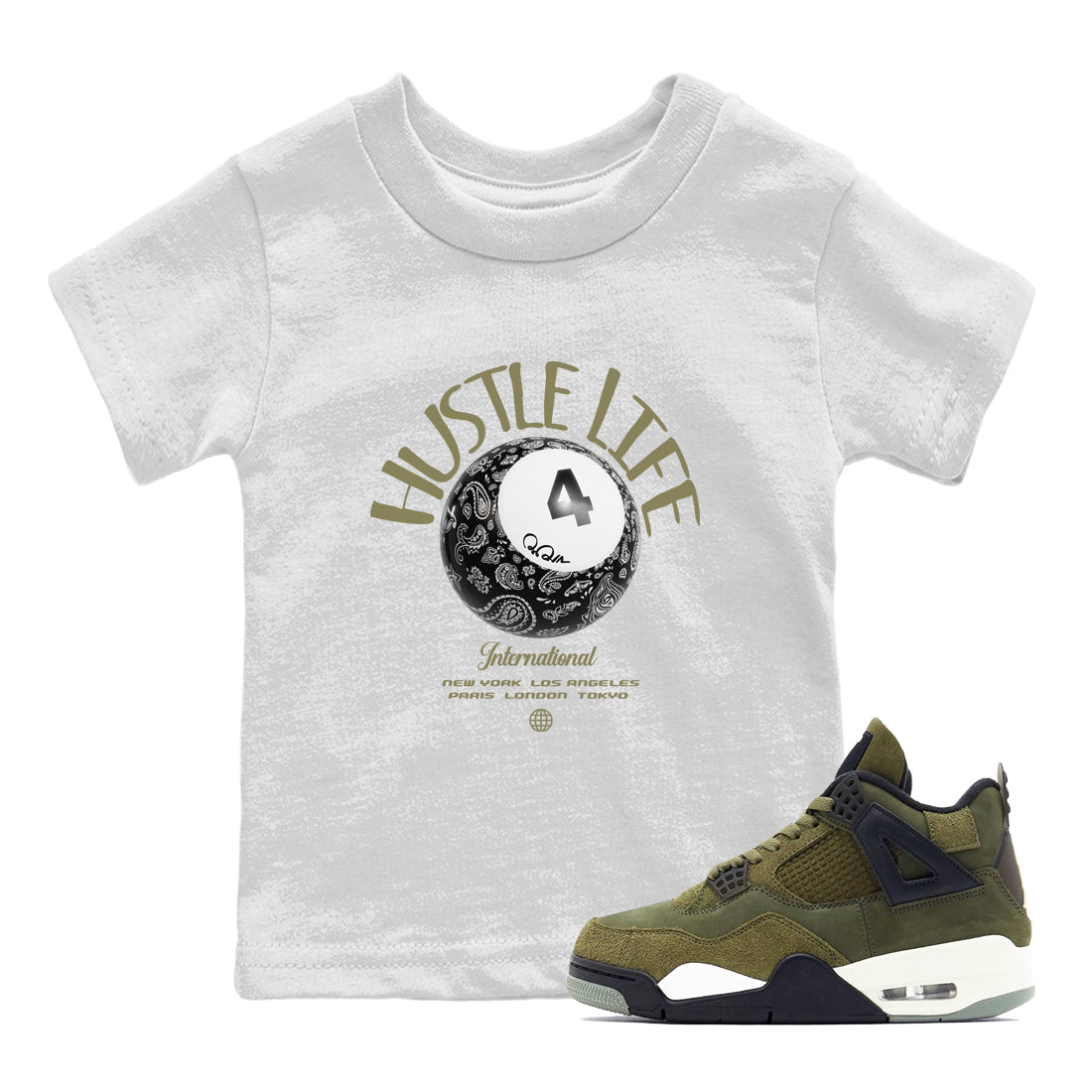 Hustle Life snkmatch Tee Kids - Air Jordan 4 Medium Olive