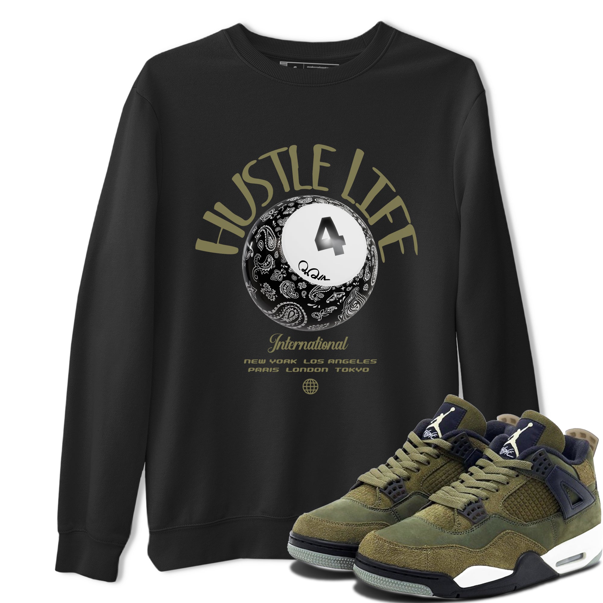 Hustle Life snkmatch Tee - Air Jordan 4 Medium Olive