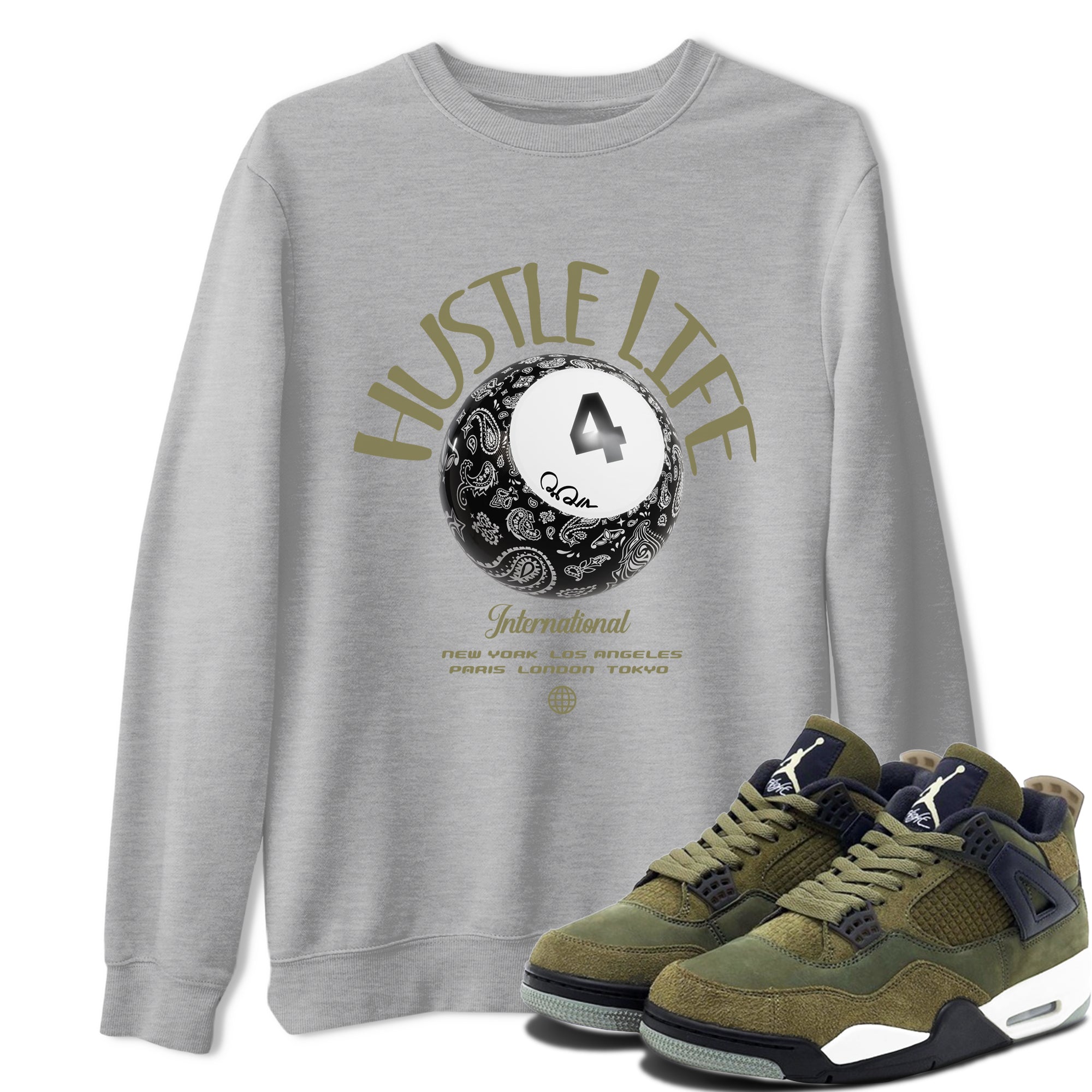 Hustle Life snkmatch Tee - Air Jordan 4 Medium Olive
