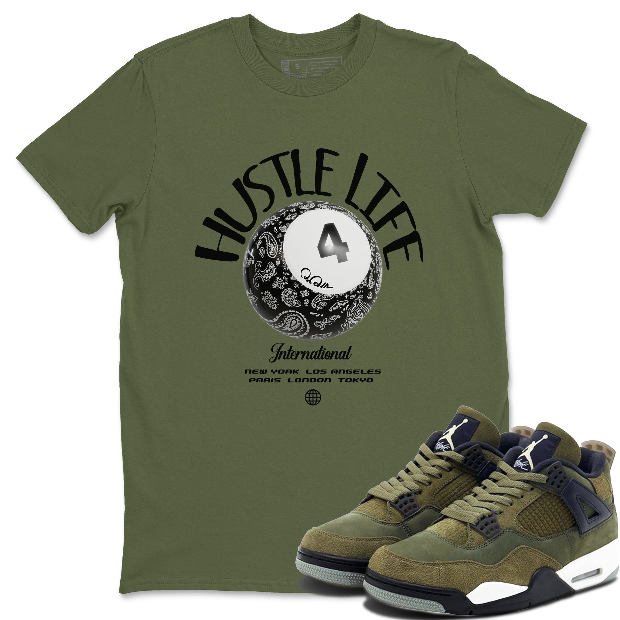 Hustle Life snkmatch Tee - Air Jordan 4 Medium Olive