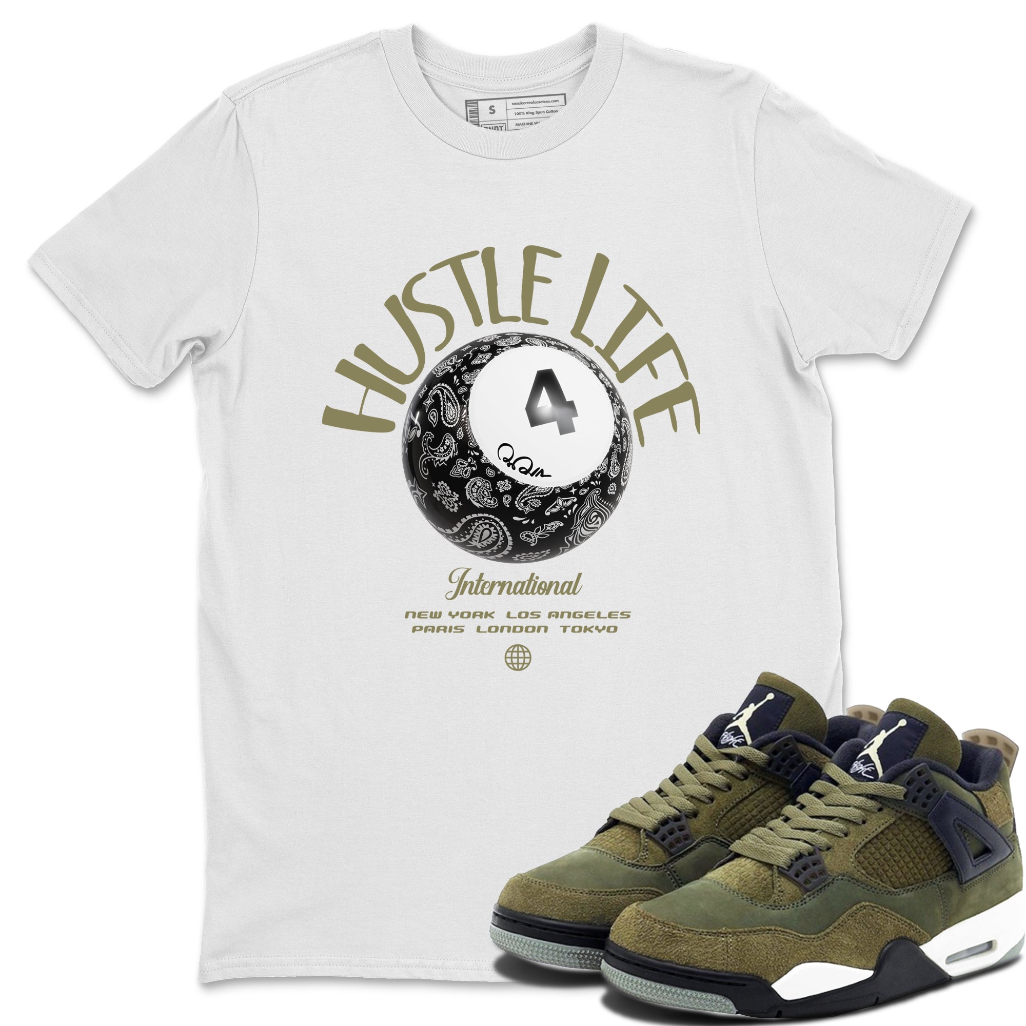 Hustle Life snkmatch Tee - Air Jordan 4 Medium Olive