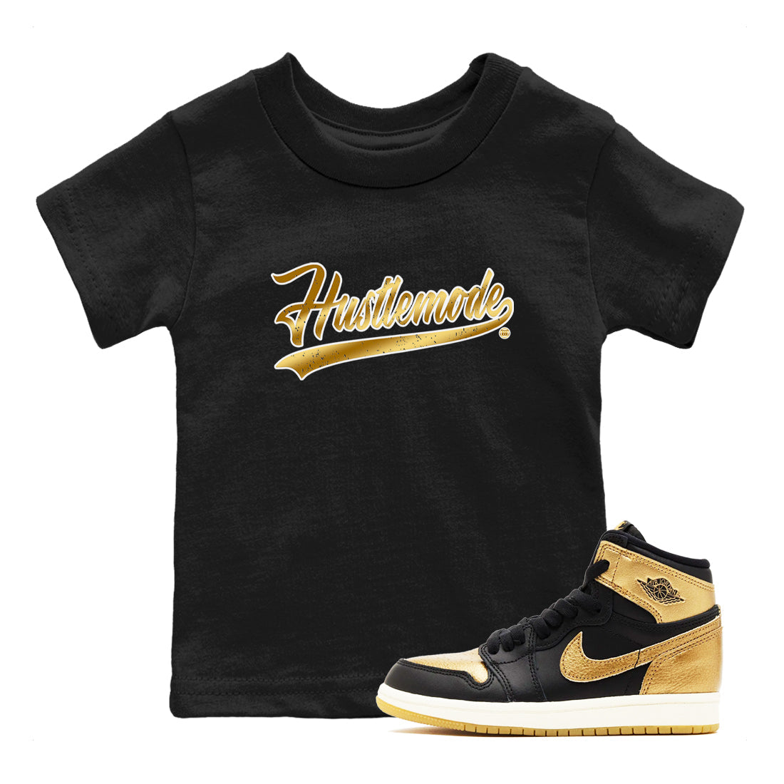 Hustle Mode snkmatch Tees Kids - Air Jordan 1 Black Metallic Gold