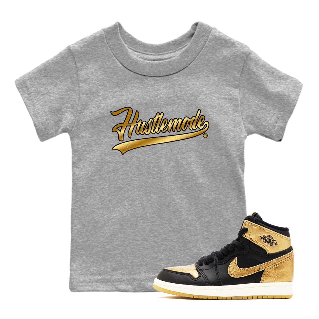 Hustle Mode snkmatch Tees Kids - Air Jordan 1 Black Metallic Gold