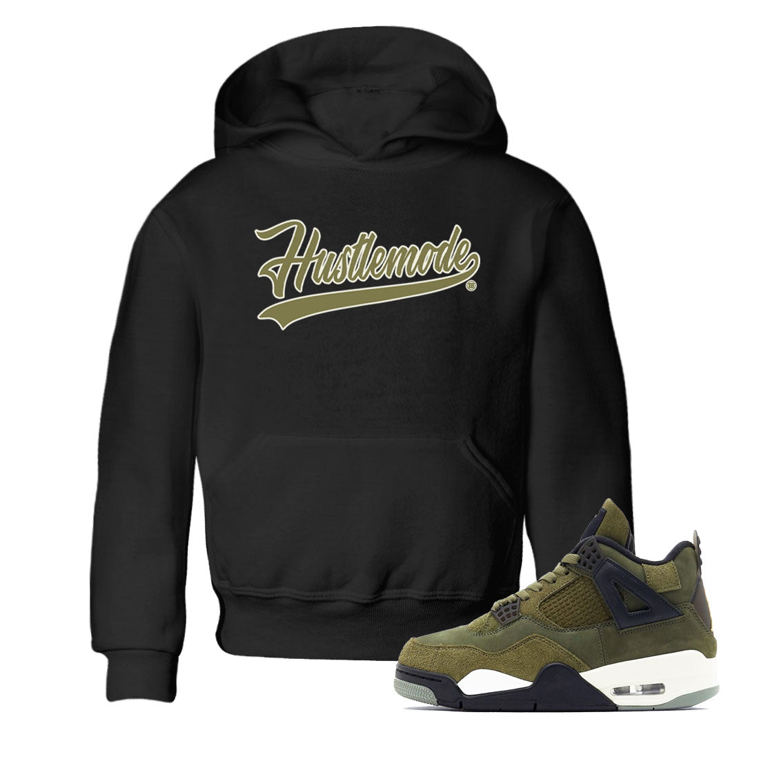 Hustle Mode snkmatch Tee Kids - Air Jordan 4 Medium Olive