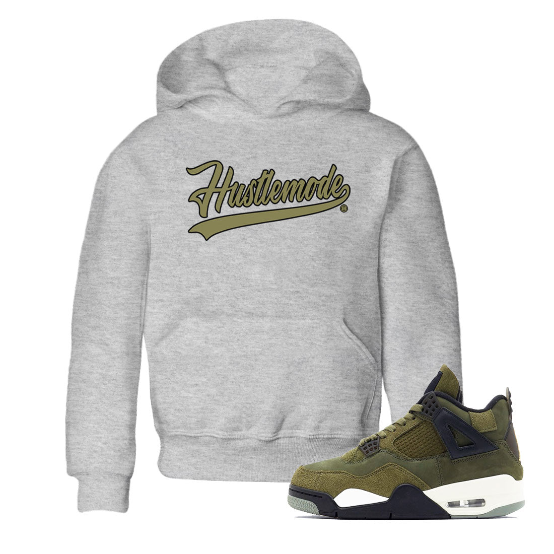 Hustle Mode snkmatch Tee Kids - Air Jordan 4 Medium Olive