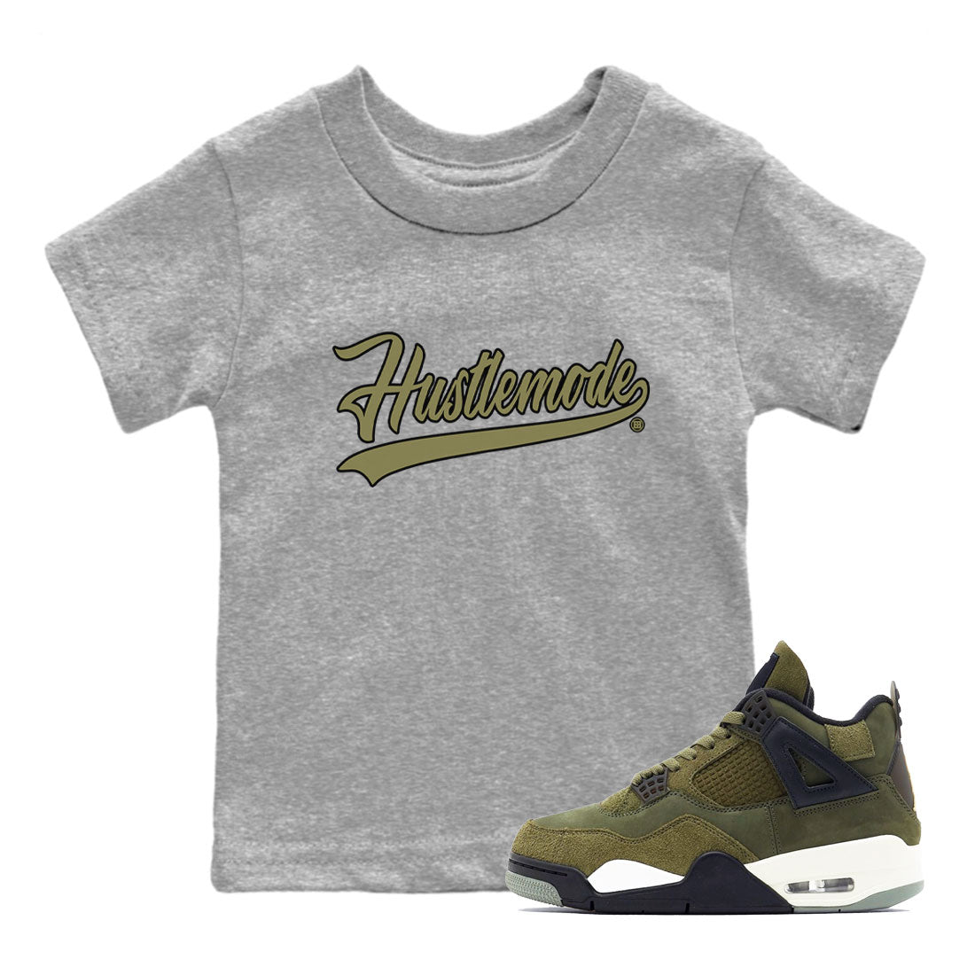 Hustle Mode snkmatch Tee Kids - Air Jordan 4 Medium Olive
