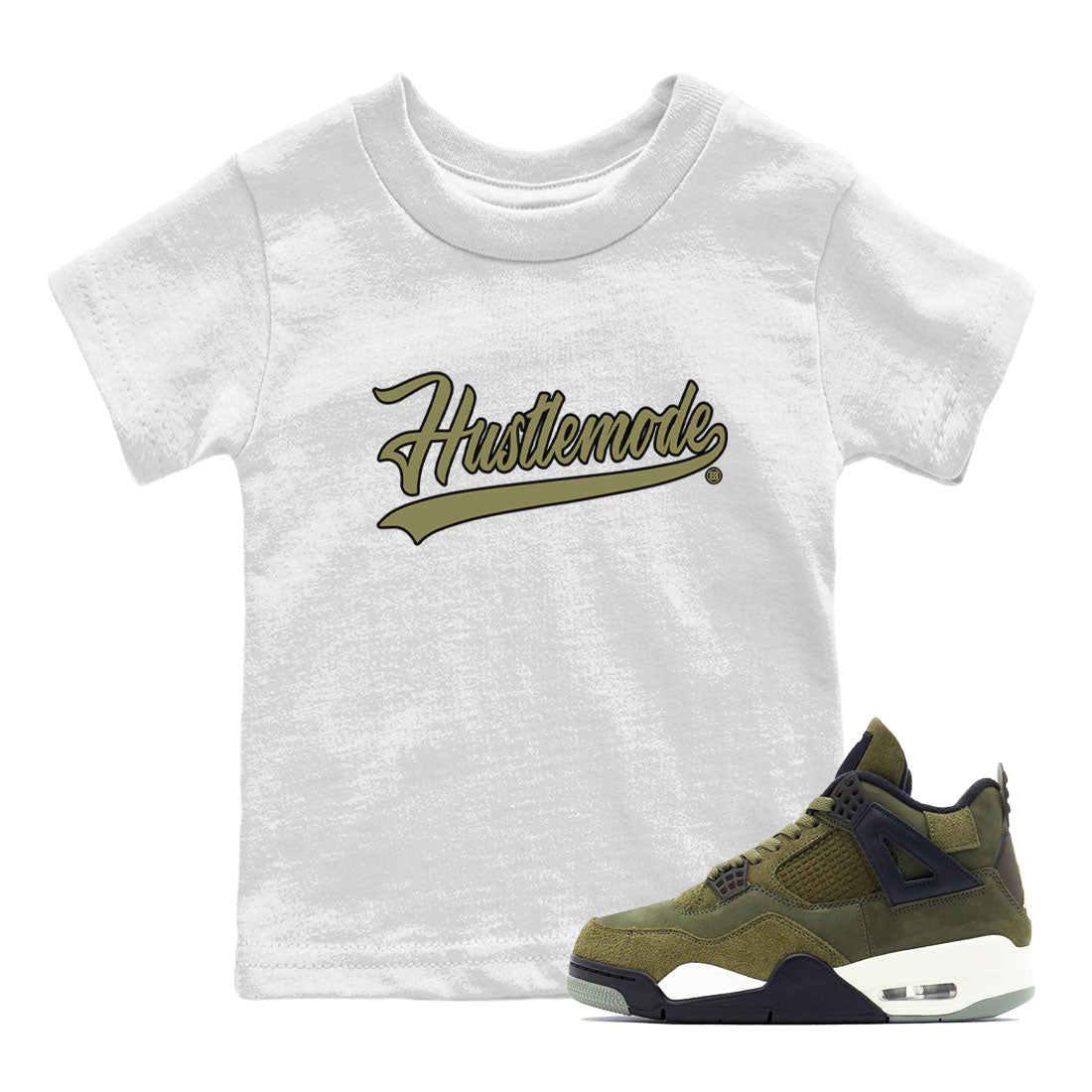 Hustle Mode snkmatch Tee Kids - Air Jordan 4 Medium Olive