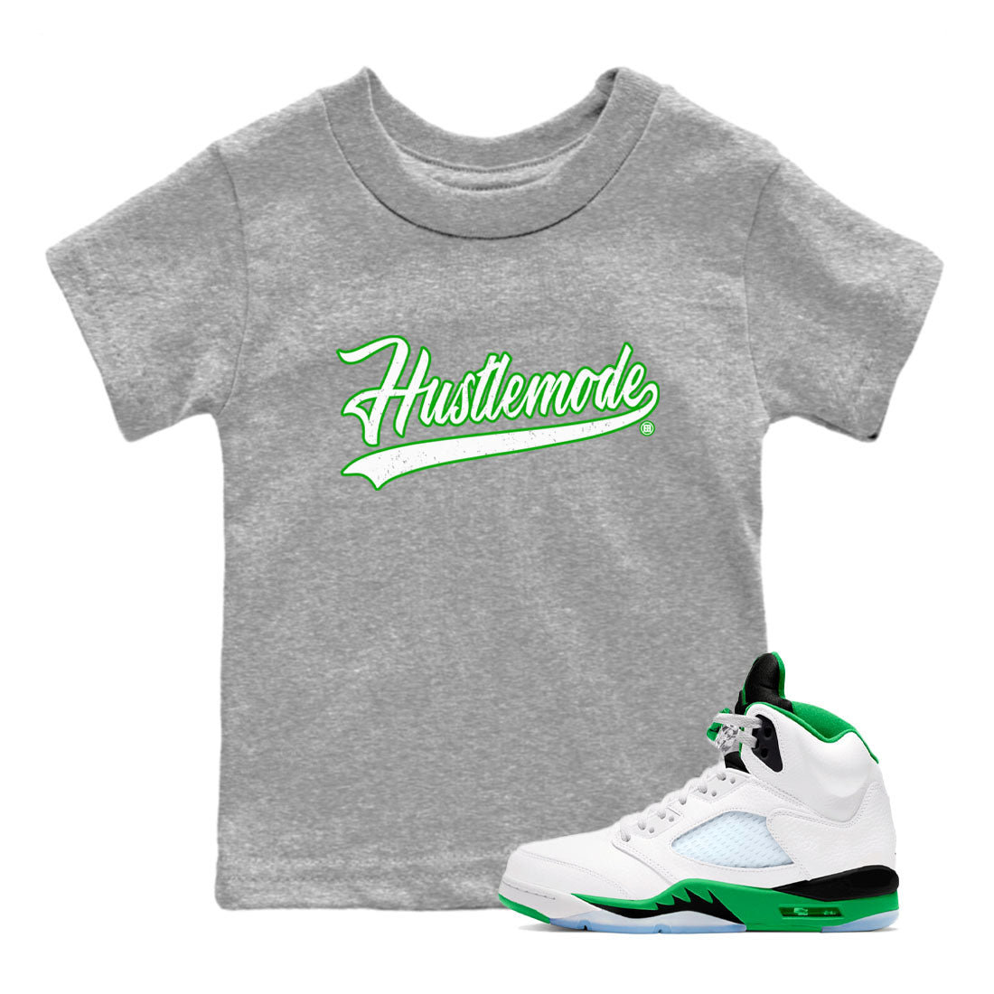 Hustle Mode snkmatch Tees Kids - Air Jordan 5 Lucky Green
