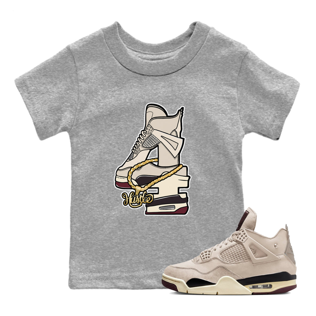 Hustle Number 4 snkmatch Tees Kids - Air Jordan 4 A Ma Maniere x Fossil Stone