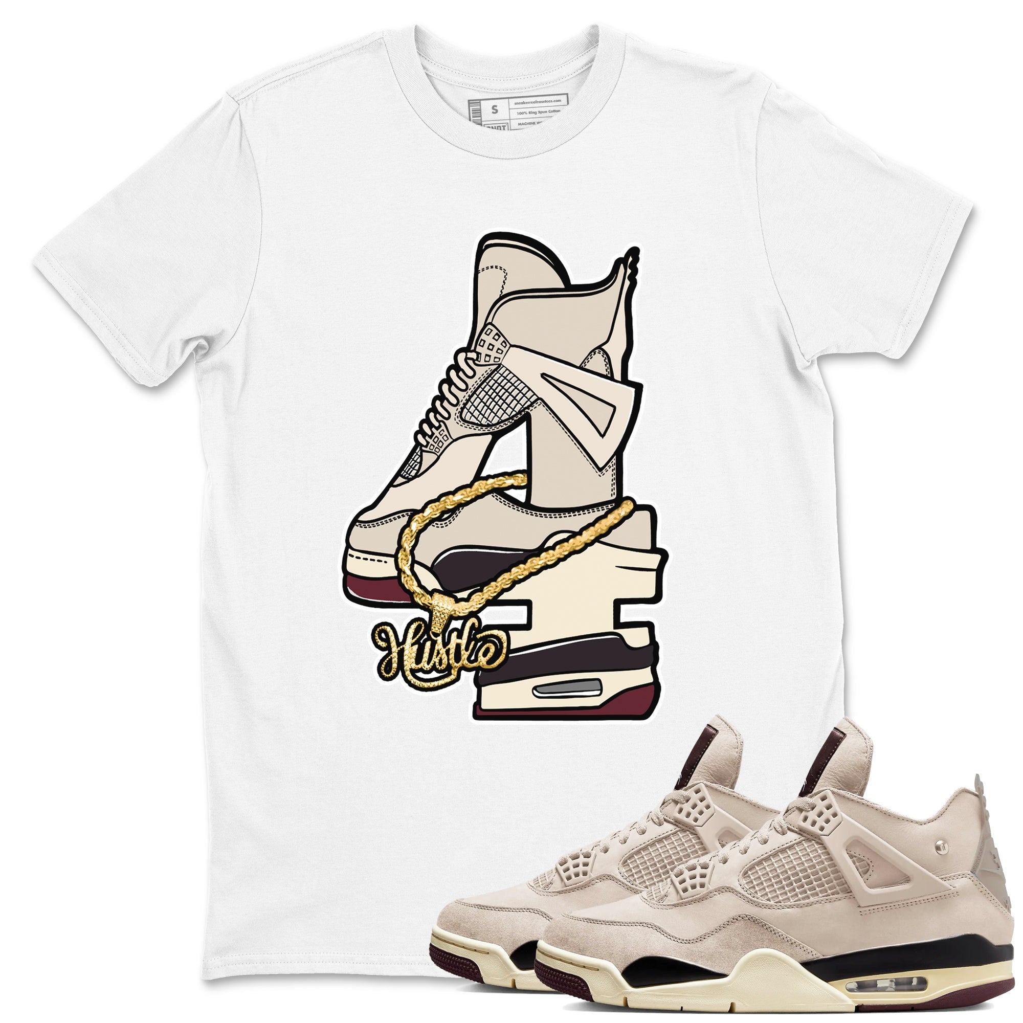 Hustle Number 4 snkmatch Tees - Air Jordan 4 A Ma Maniere x Fossil Stone