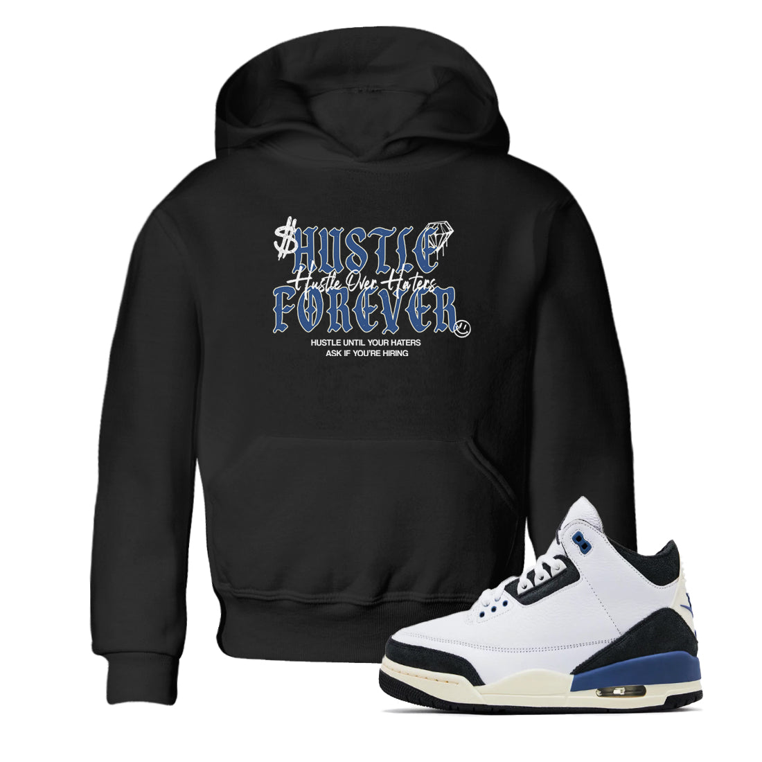 Hustle Over Haters snkmatch Tees Kids - Air Jordan 3 A Ma Maniere x Diffused Blue
