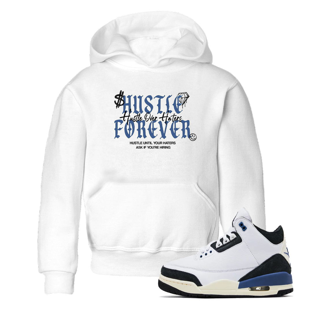 Hustle Over Haters snkmatch Tees Kids - Air Jordan 3 A Ma Maniere x Diffused Blue