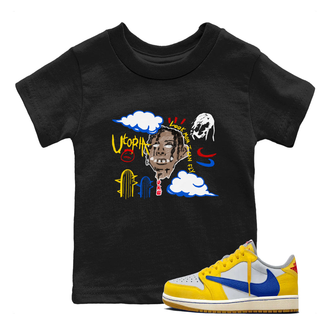 I Can Fly snkmatch Tees Kids - Air Jordan 1 Travis Scott Canary