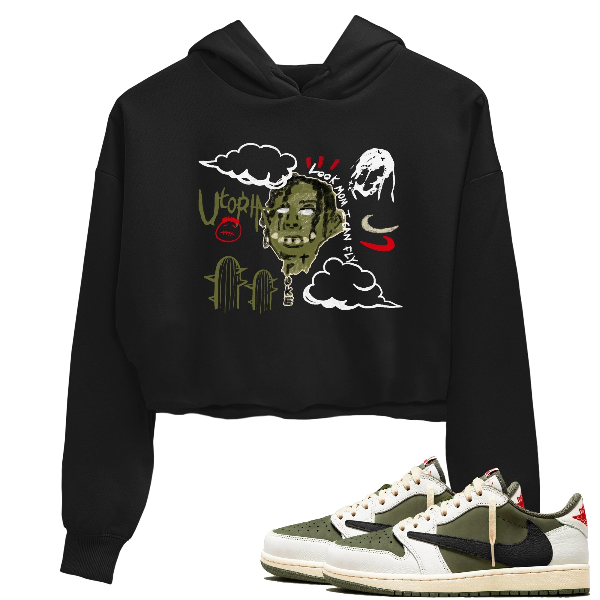 I Can Fly snkmatch Women's Top - Air Jordan 1 Travis Scott Medium Olive