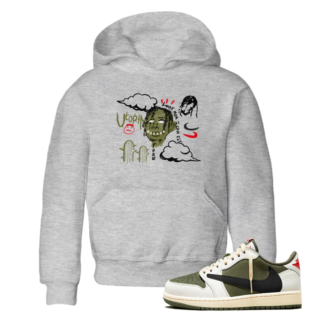I Can Fly snkmatch Tees Kids - Air Jordan 1 Travis Scott Medium Olive