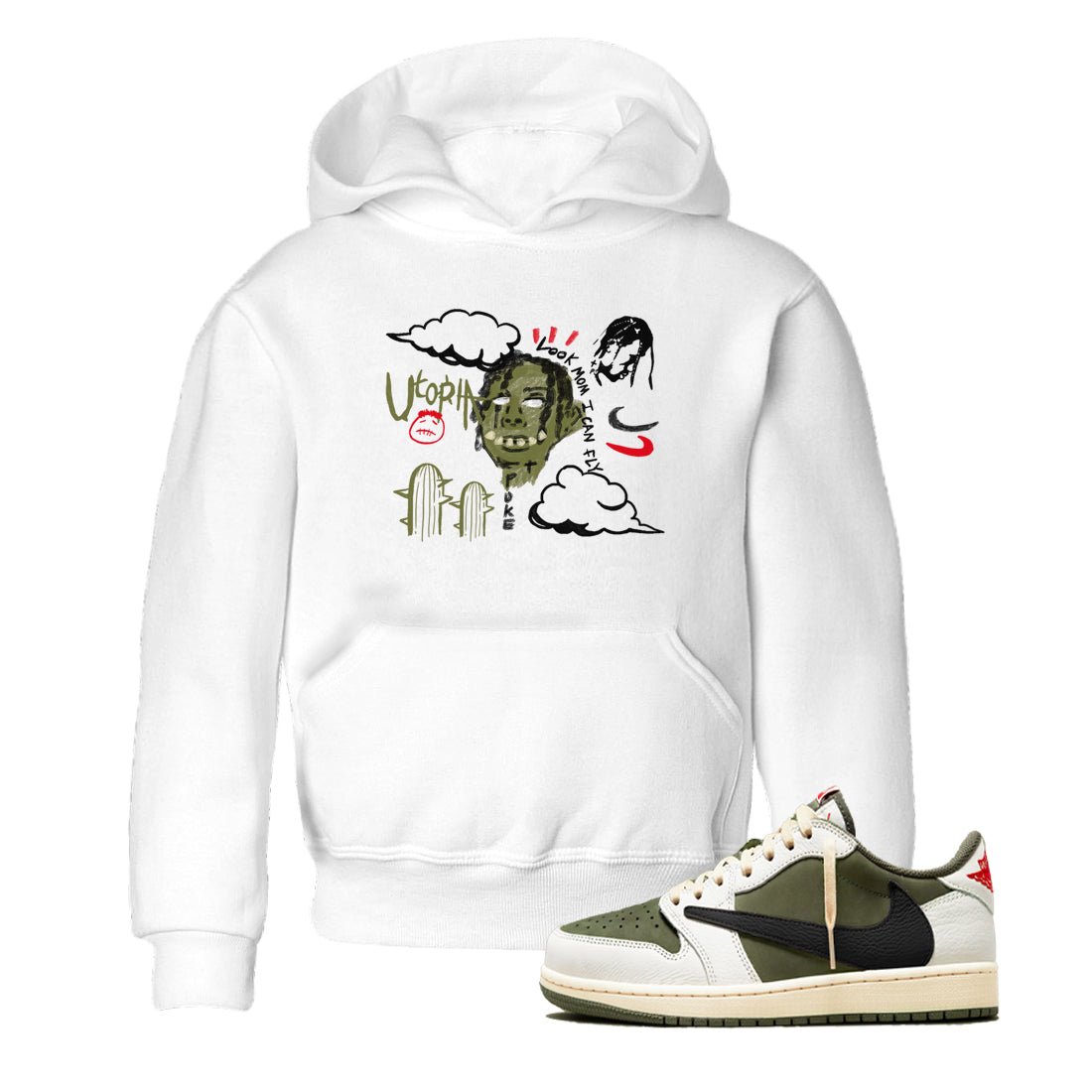 I Can Fly snkmatch Tees Kids - Air Jordan 1 Travis Scott Medium Olive