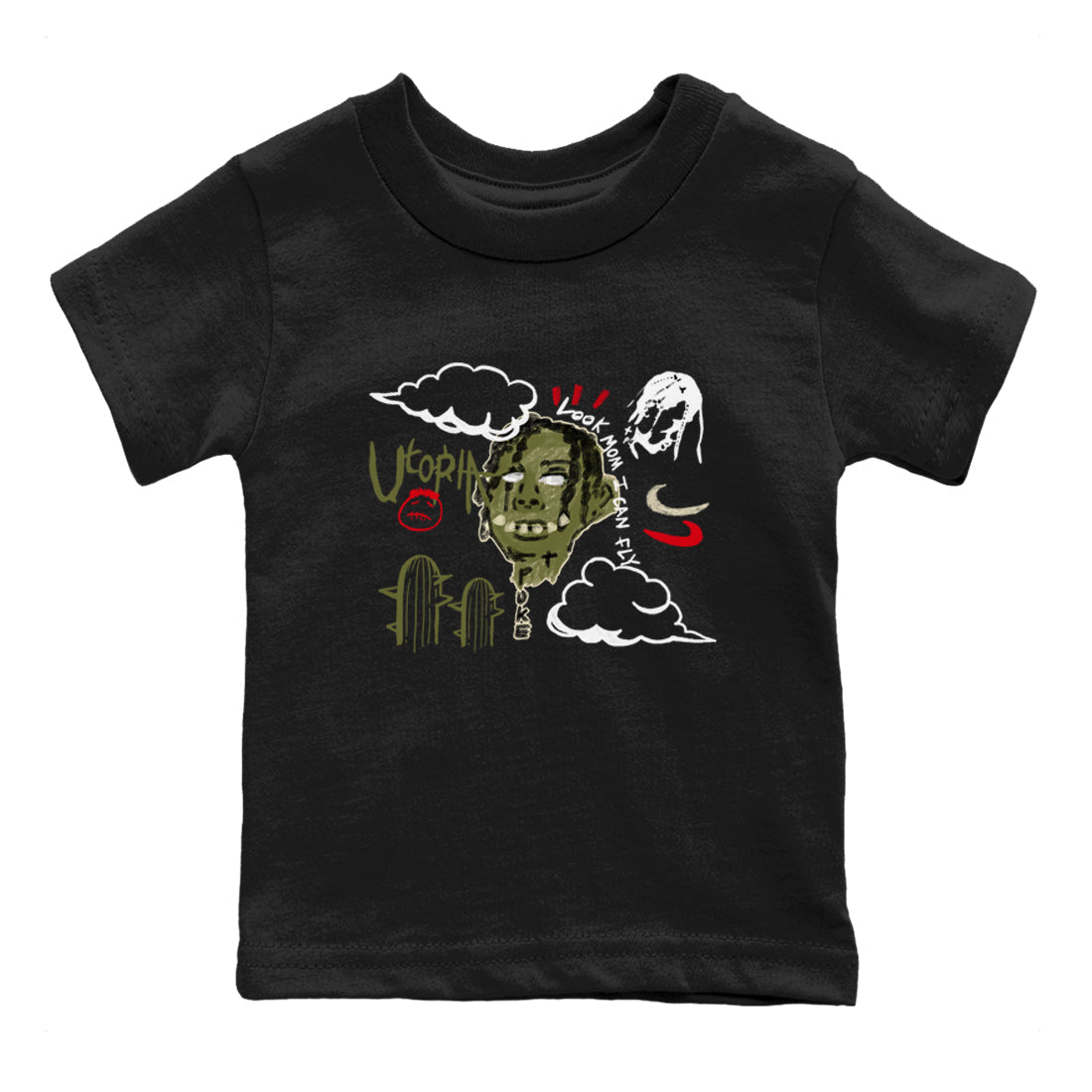 I Can Fly snkmatch Tees Kids - Air Jordan 1 Travis Scott Medium Olive