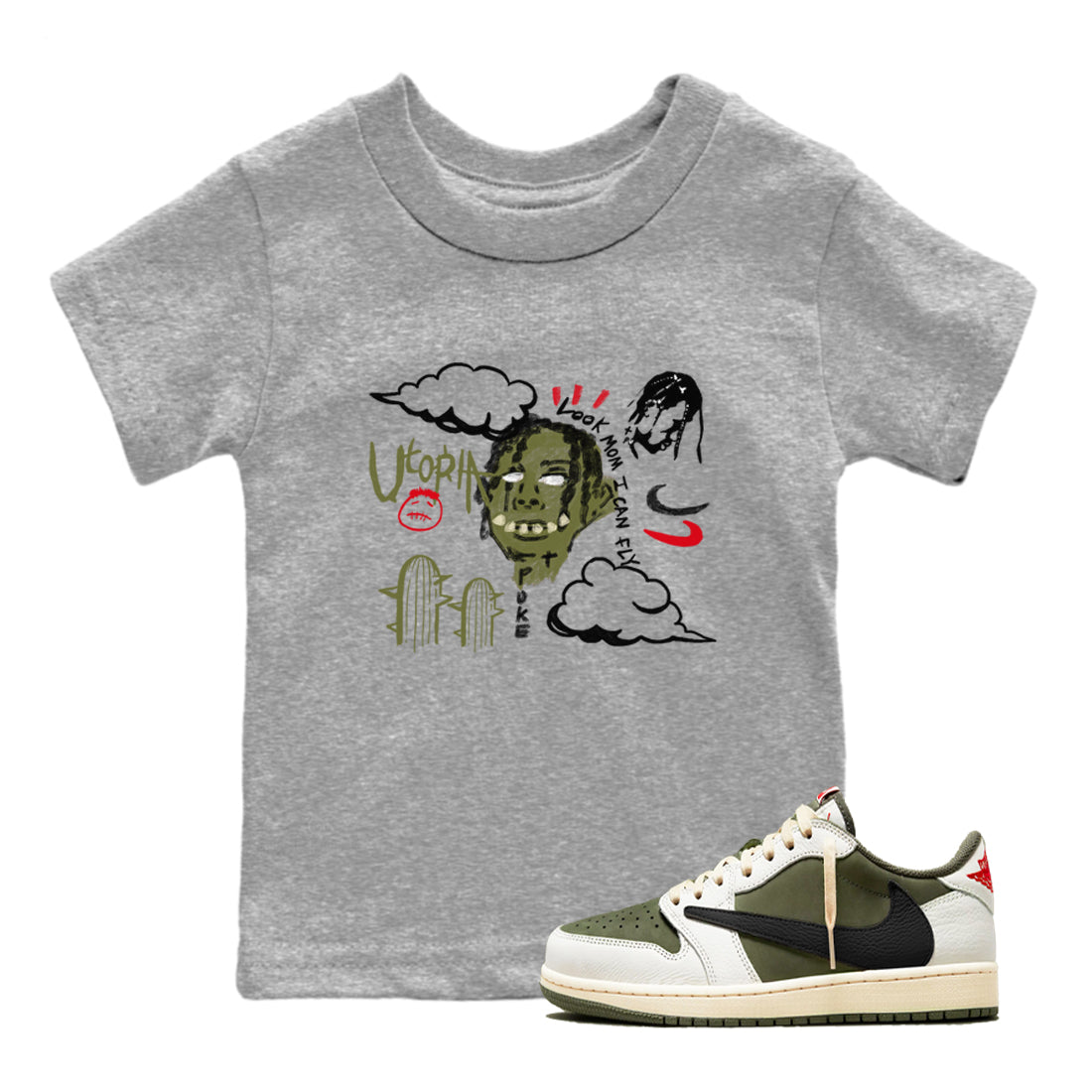 I Can Fly snkmatch Tees Kids - Air Jordan 1 Travis Scott Medium Olive