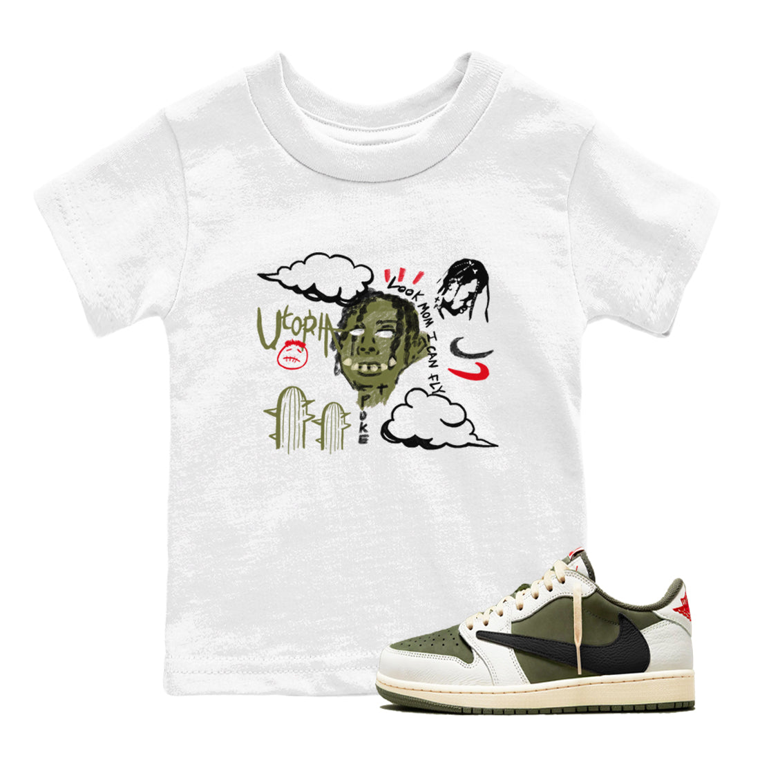 I Can Fly snkmatch Tees Kids - Air Jordan 1 Travis Scott Medium Olive
