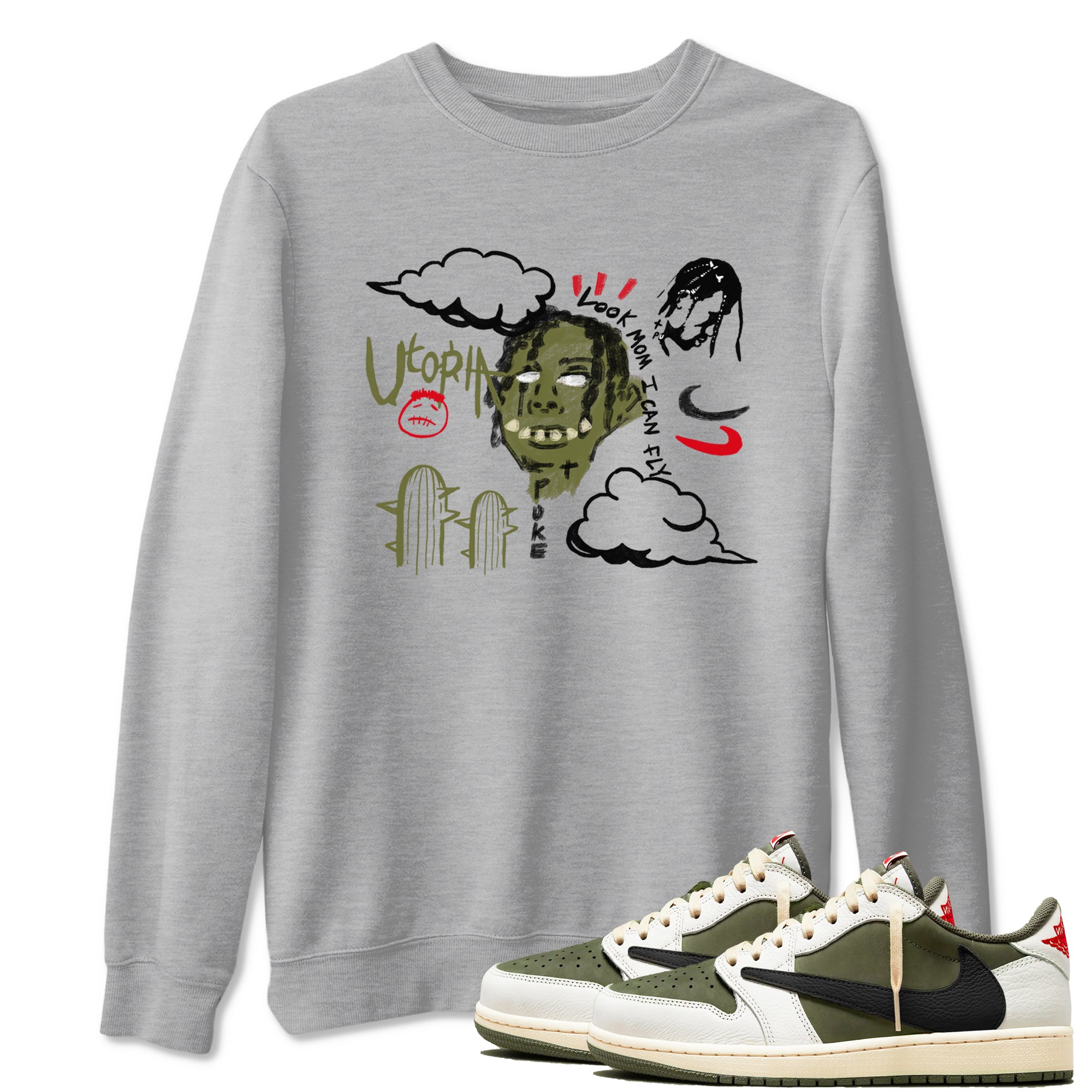 I Can Fly snkmatch Tees - Air Jordan 1 Travis Scott Medium Olive