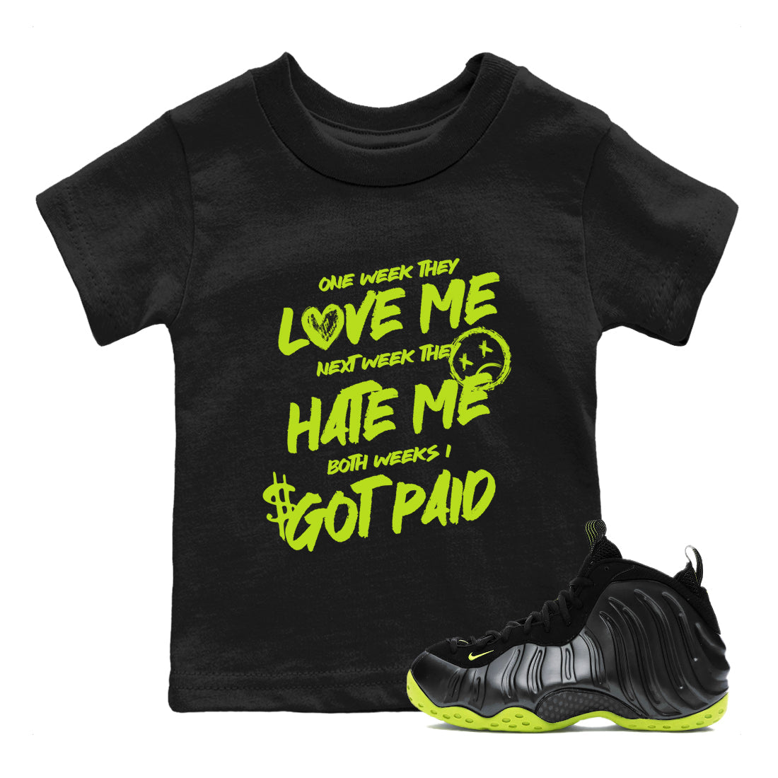 I Got Paid snkmatch Tees Kids - Air Foamposite One Black Volt
