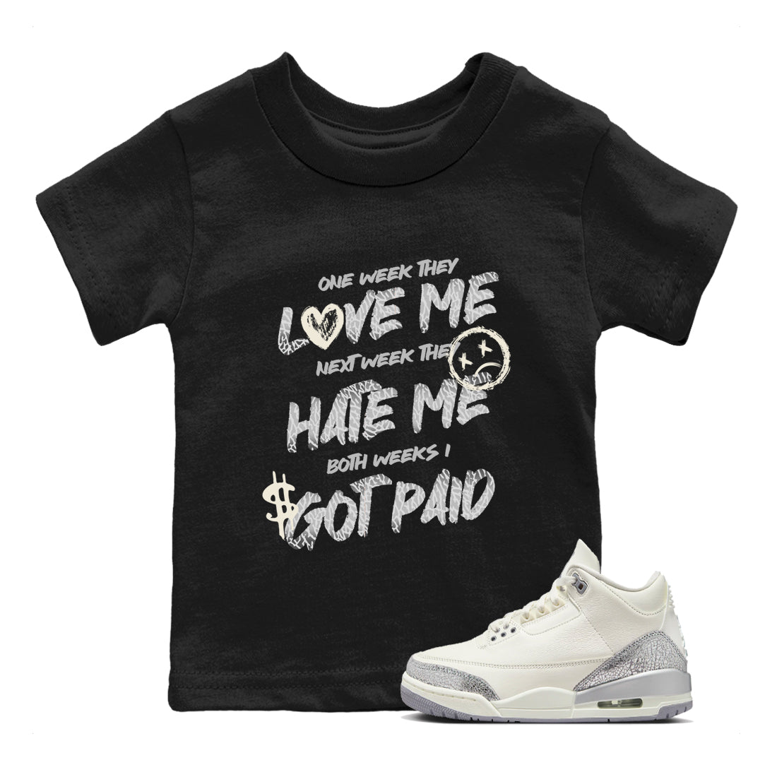 I Got Paid snkmatch Tees Kids - Air Jordan 3 Sail and Cement Grey