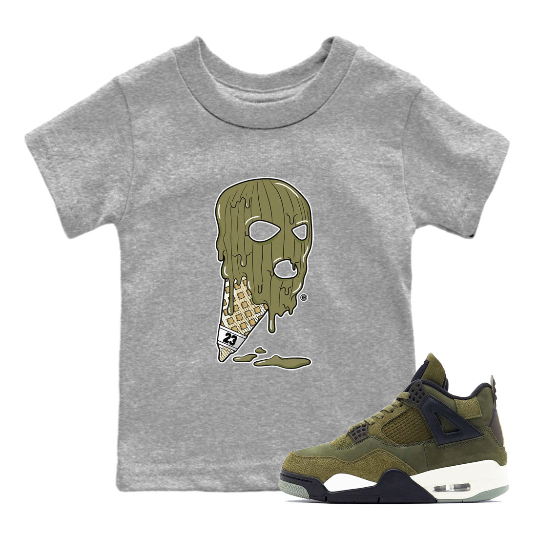 Ice Cream Mask snkmatch Tee Kids - Air Jordan 4 Medium Olive