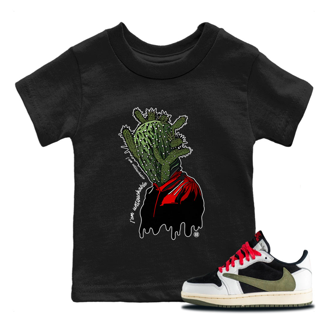 I'm Untouchable Kids Tops - Air Jordan 1 Travis Scott Olive