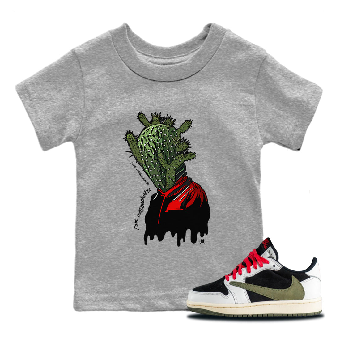 I'm Untouchable Kids Tops - Air Jordan 1 Travis Scott Olive