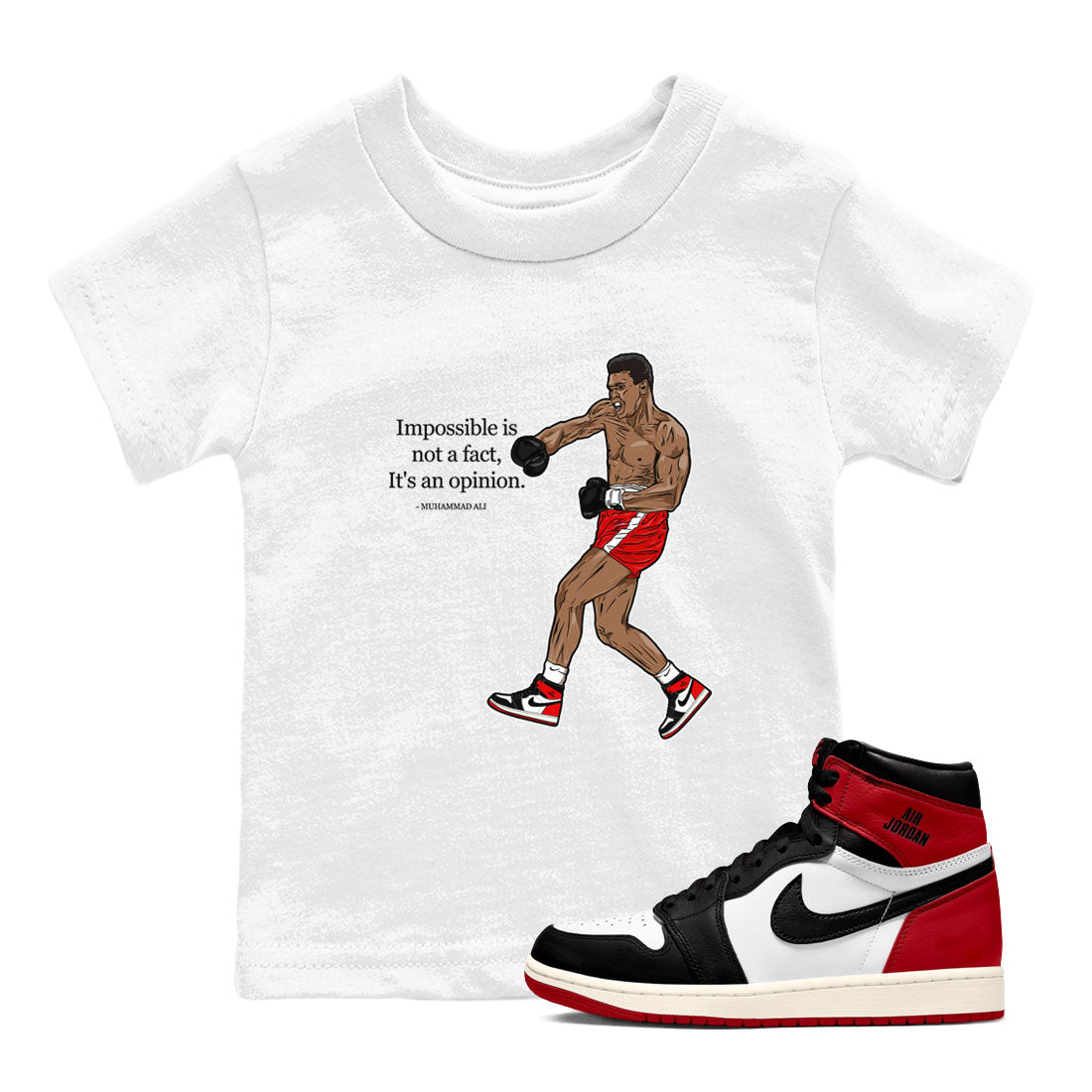 impossible is not a fact it's an opinion snkmatch Tees Kids - Air Jordan 1 Black Toe Reimagined