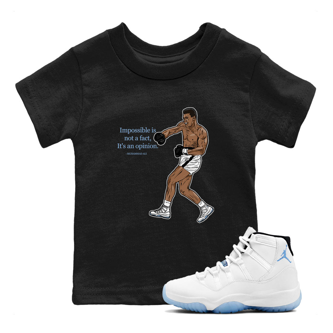 impossible is not a fact it's an opinion snkmatch Tees Kids - Air Jordan 11 Retro Legend Blue
