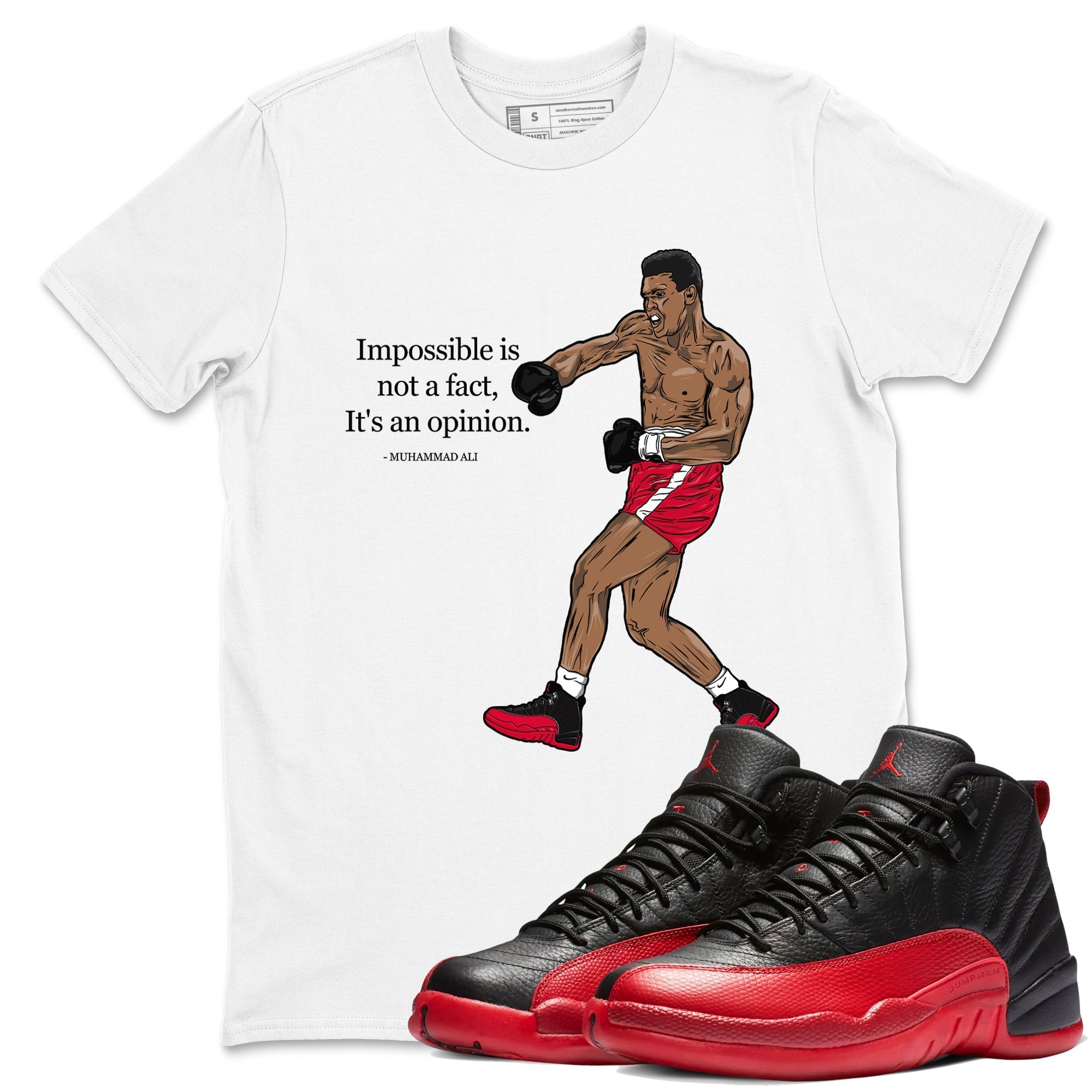 Impossible Is Not A Fact It's An Opinion snkmatch Tees - Air Jordan 12 Flu Game