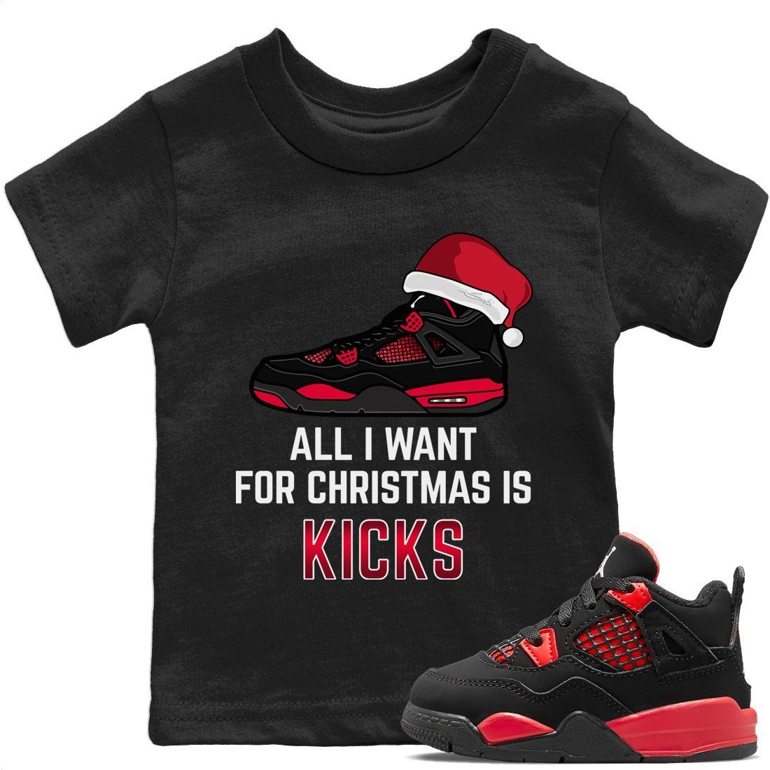 All I Want For Christmas Kids Tops - Air Jordan 4 Red Thunder