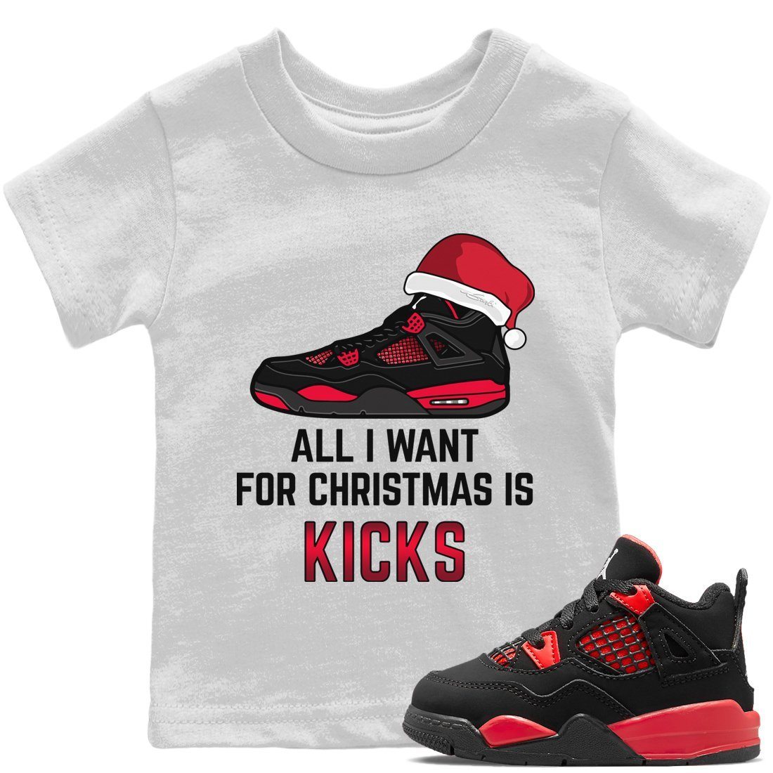 All I Want For Christmas Kids Tops - Air Jordan 4 Red Thunder