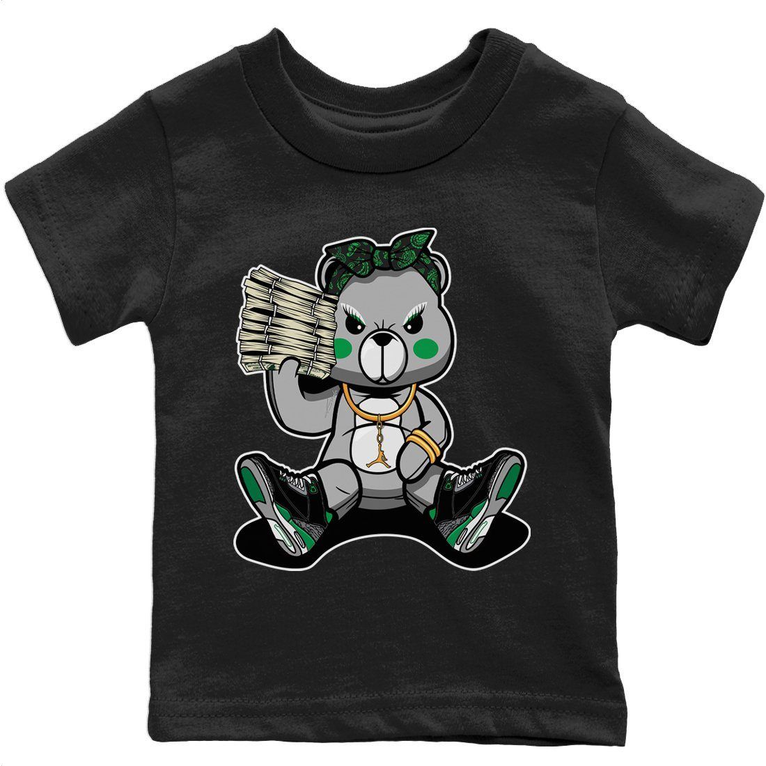 Bad Baby Bear Kids Tops - Air Jordan 3 Pine Green