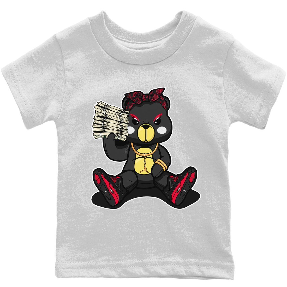 Bad Baby Bear Kids Tops - Air Jordan 4 Red Thunder