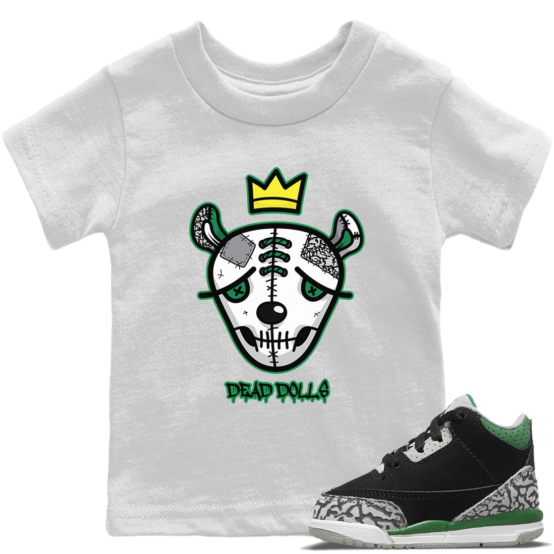 Dead Dolls Face Kids Tops - Air Jordan 3 Pine Green
