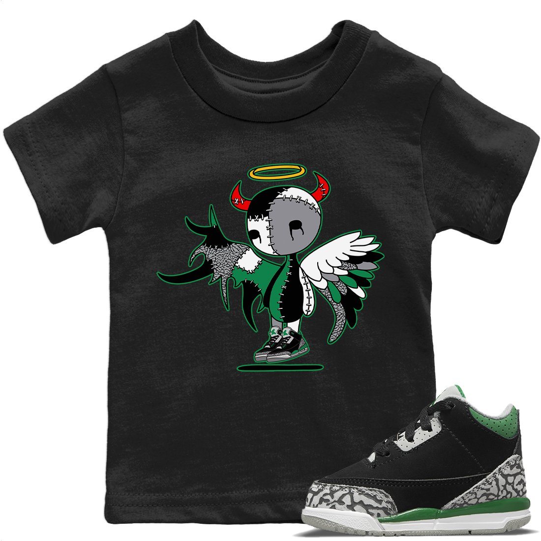 Devil Angel Kids Tops - Air Jordan 3 Pine Green