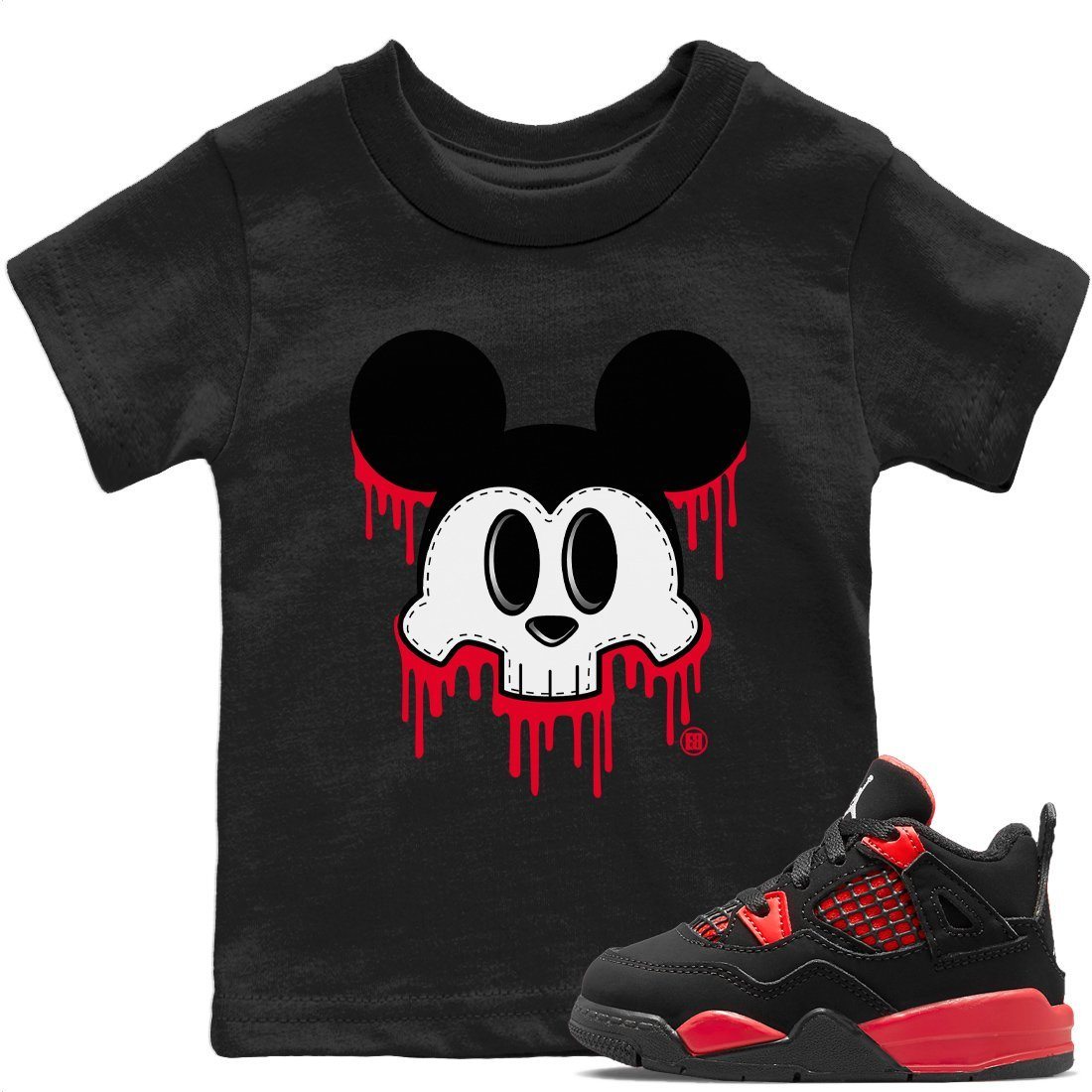 Skull Mouse Kids Tops - Air Jordan 4 Red Thunder