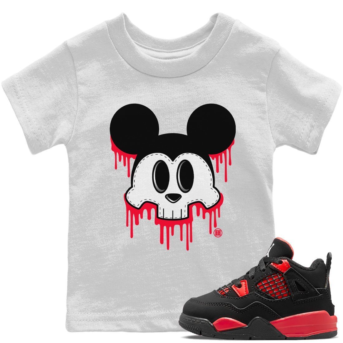 Skull Mouse Kids Tops - Air Jordan 4 Red Thunder