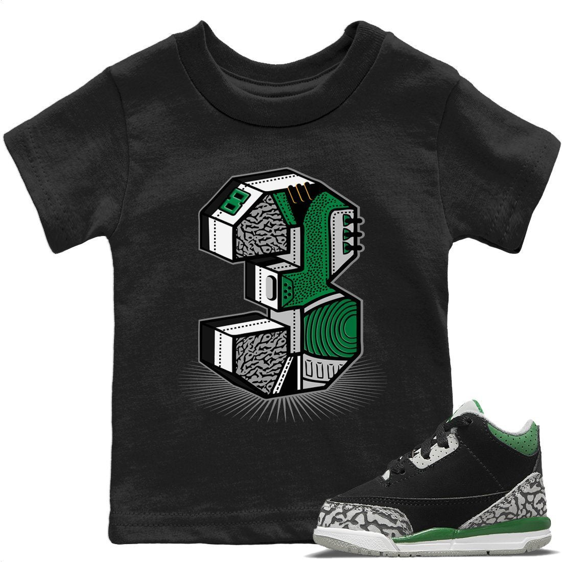 Three Statue Kids Tops - Air Jordan 3 Pine Green