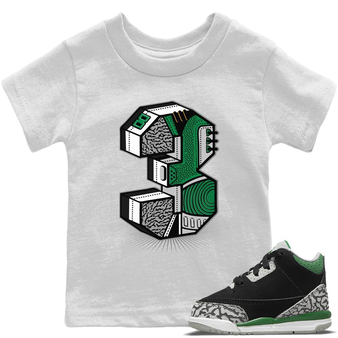 Three Statue Kids Tops - Air Jordan 3 Pine Green