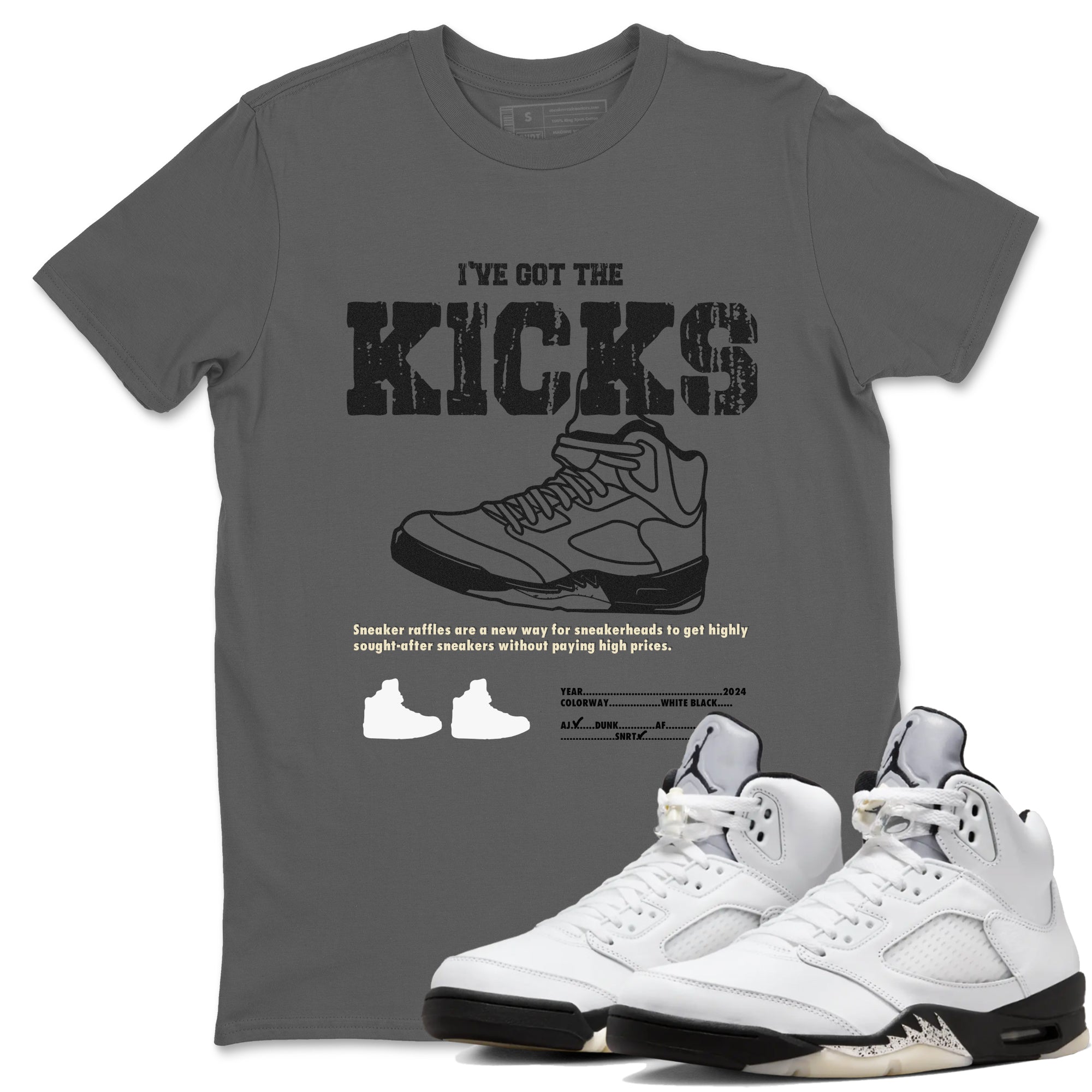 I've Got The Kicks snkmatch Tees - Air Jordan 5 White Black