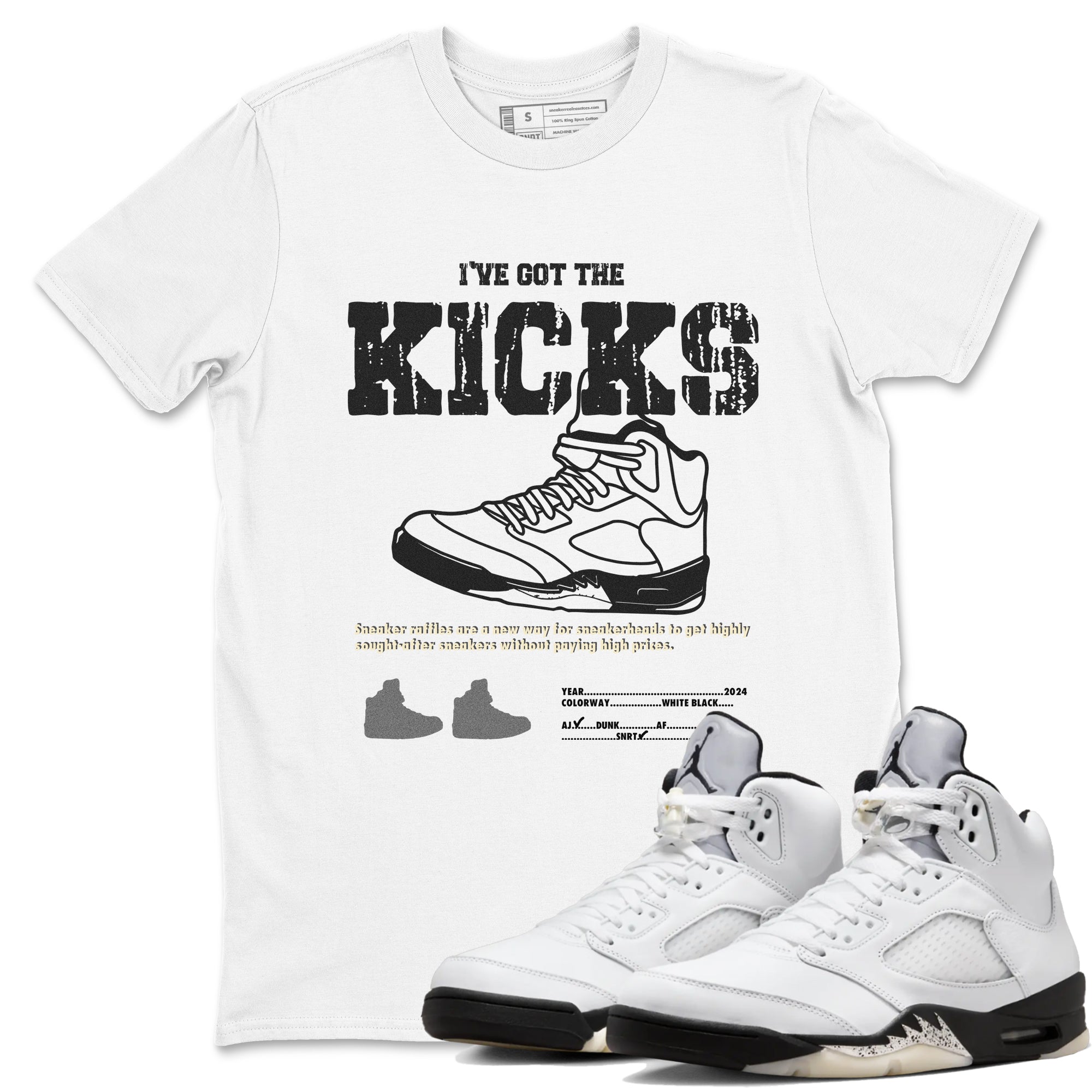 I've Got The Kicks snkmatch Tees - Air Jordan 5 White Black