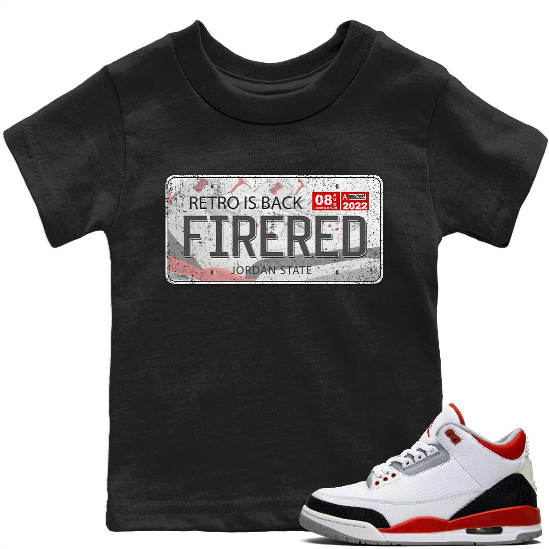 Jordan Plate Kids Tops - Air Jordan 3 Fire Red