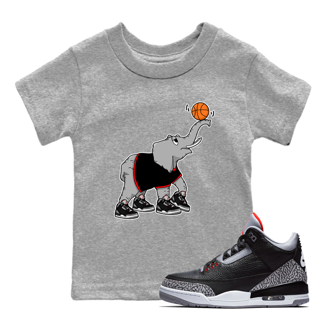 Juggling Elephant snkmatch Tees Kids - Air Jordan 3 Black Cement