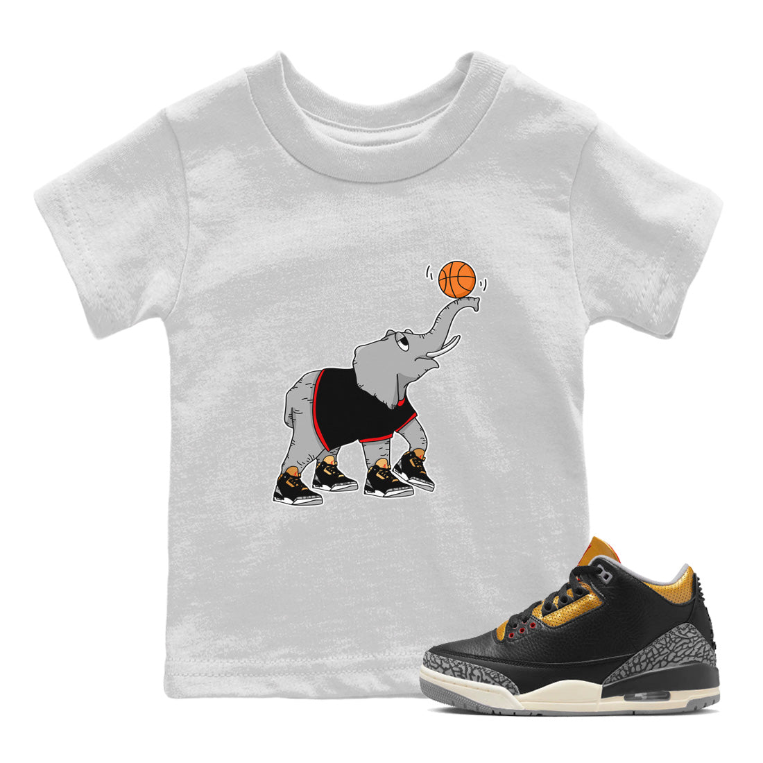 Juggling Elephant Kids Tops - Air Jordan 3 Black Gold