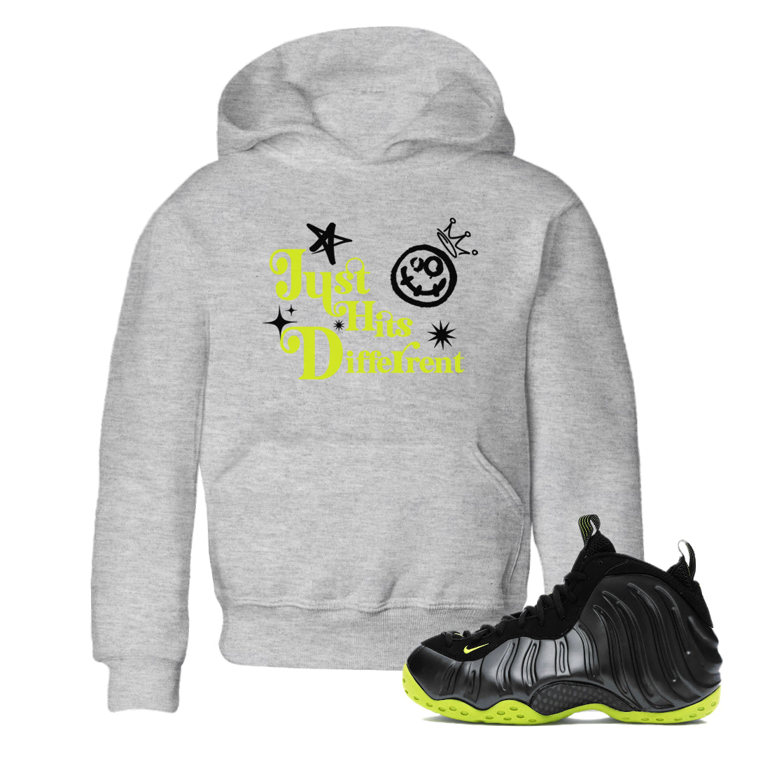 Just Hits Different snkmatch Tees Kids - Air Foamposite One Black Volt