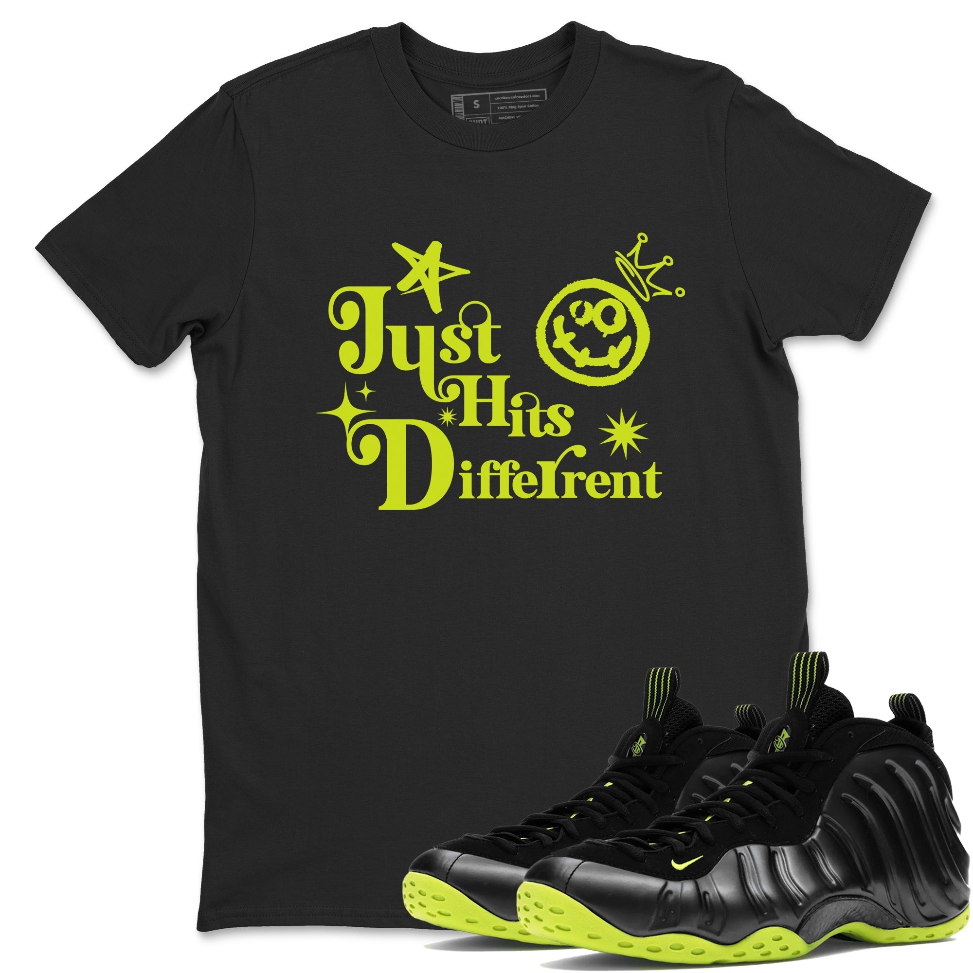 Just Hits Different snkmatch Tees - Air Foamposite One Black Volt
