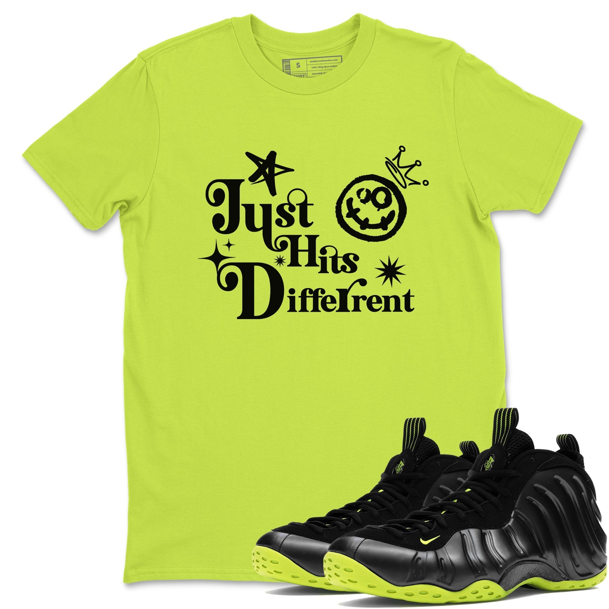Just Hits Different snkmatch Tees - Air Foamposite One Black Volt